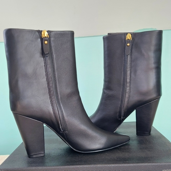 Rebecca Minkoff Black Ankle Boots with Gold Buckles - Picture 4 of 16